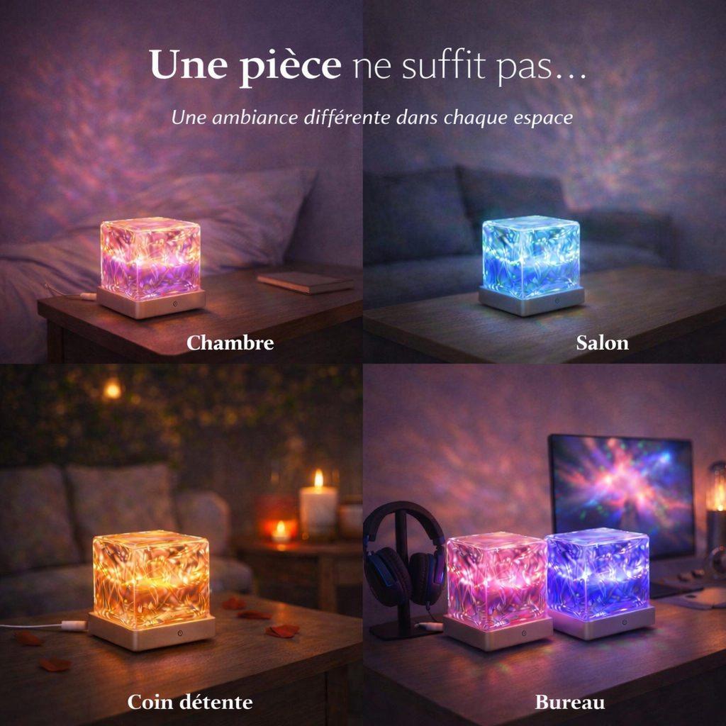 Aurora Wave – Projecteur Cristal LED 16 Couleurs Ambiance relaxante instantanée – Effet vagues & flammes