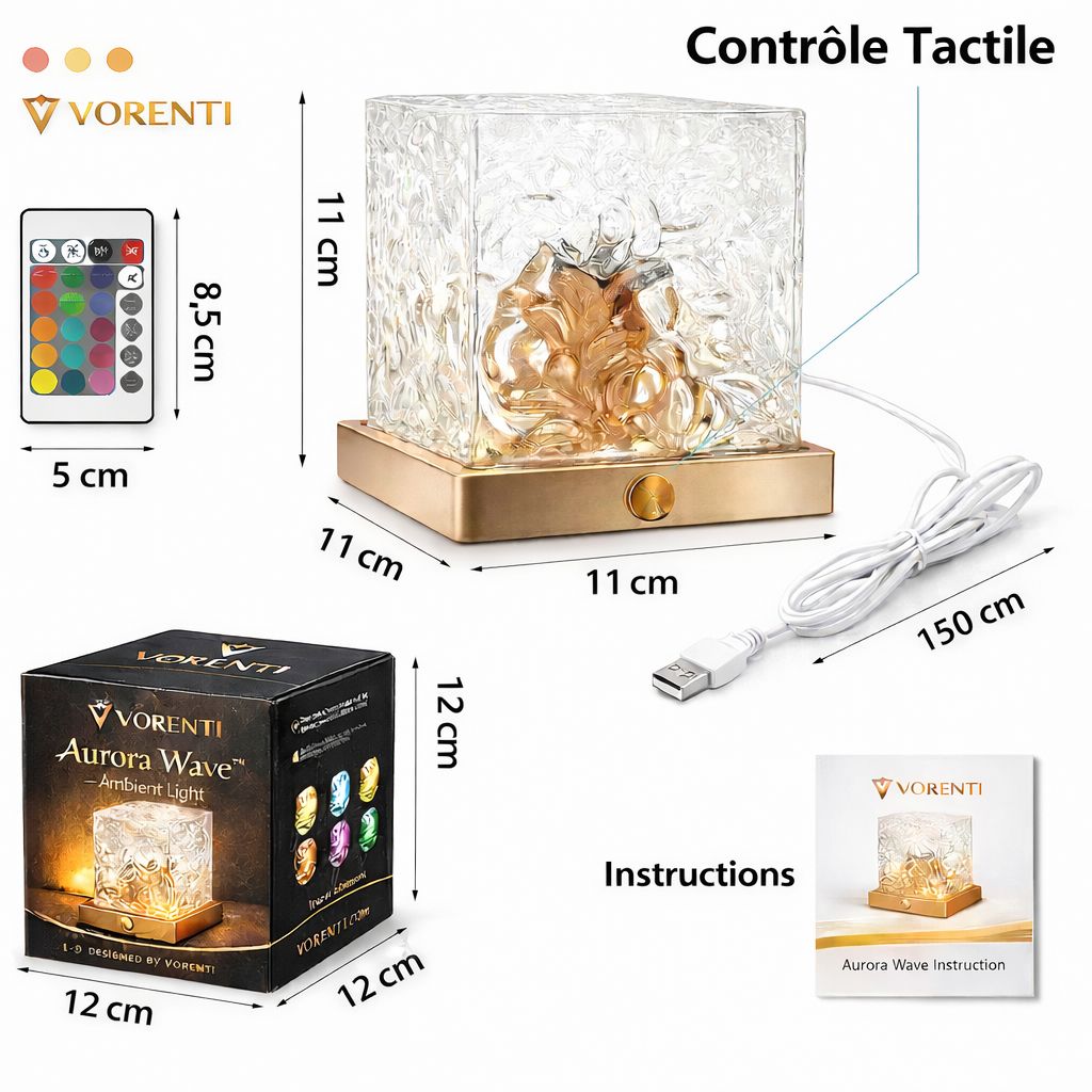 Aurora Wave – Projecteur Cristal LED 16 Couleurs Ambiance relaxante instantanée – Effet vagues & flammes